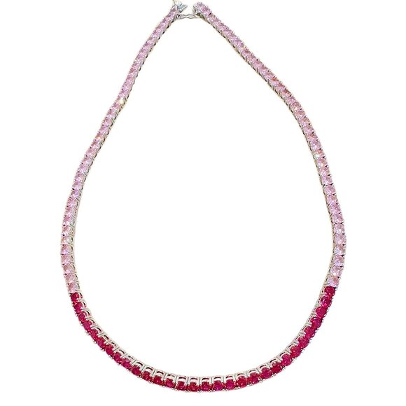 20 Ctw Simulated Ombre Ruby Pink Sapphire 14K White Gold Plated Tennis Necklace - Picture 5 of 6